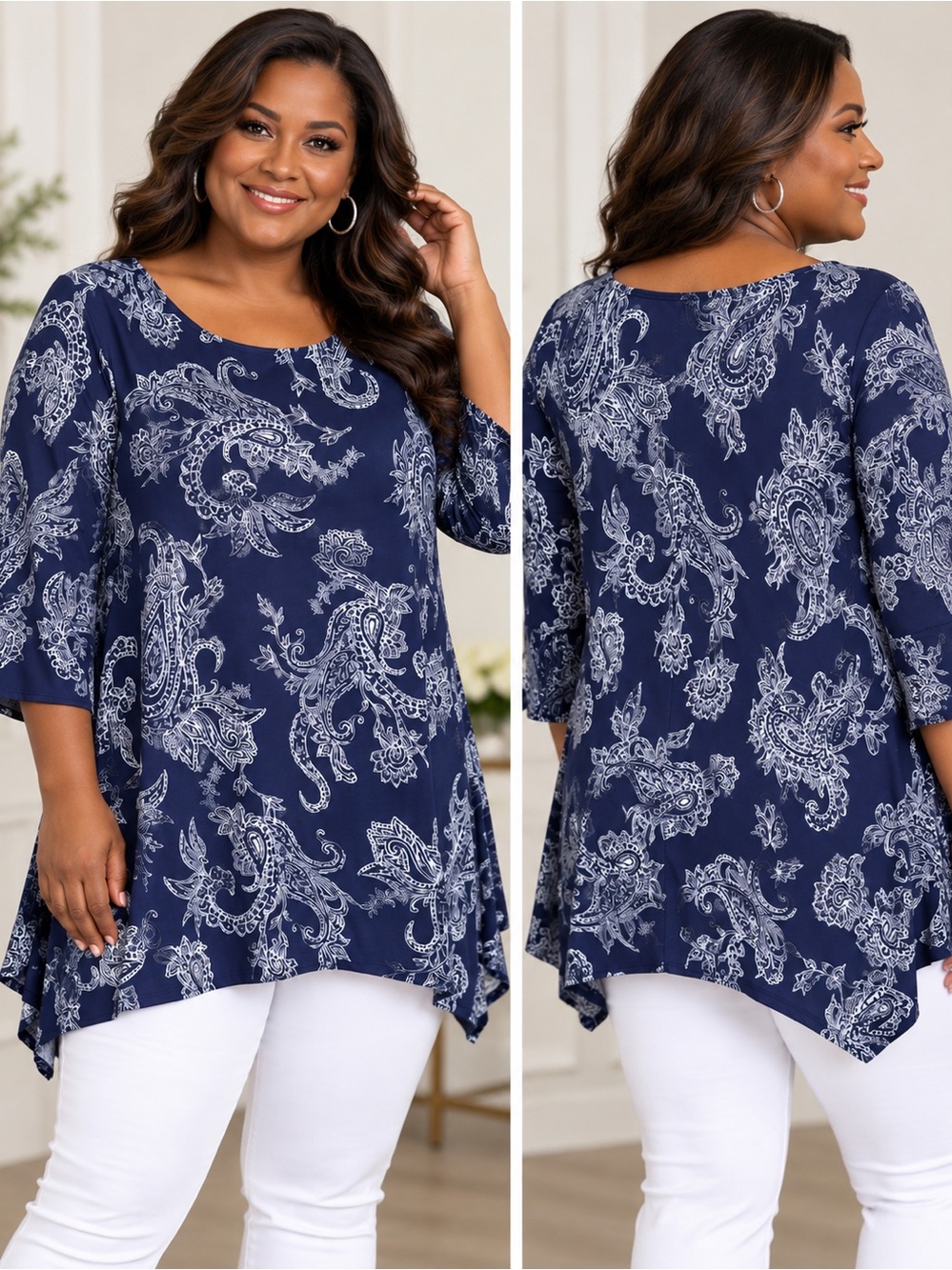 JM Collection
Plus Size Paisley-Print Swing Top- New